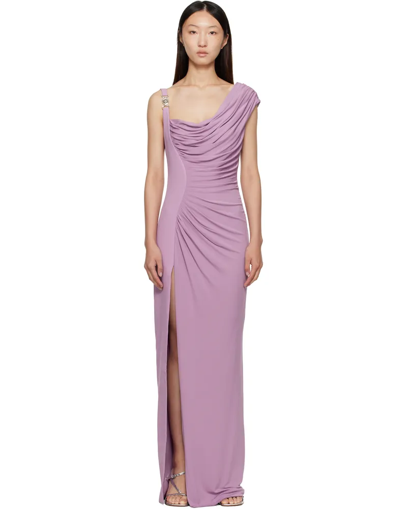 Versace Purple Medusa '95 Draped Maxi Dress 1li50-dusty
