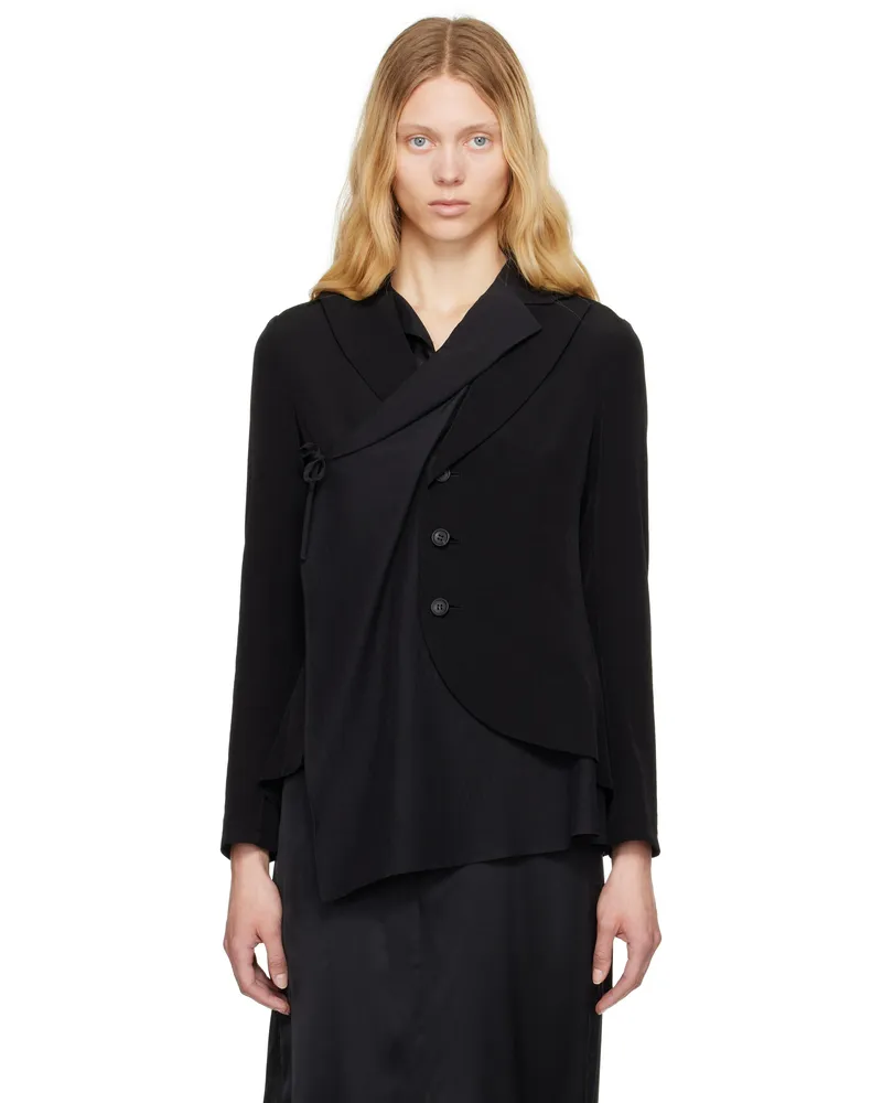 Yohji Yamamoto Black Crepe De Chine 2 Layered Wrap Blazer 1