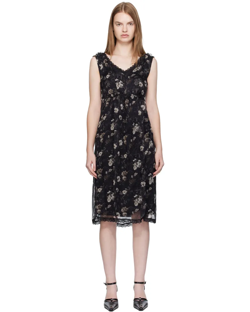 R13 Black Sleeveless V-Neck Midi Dress Black
