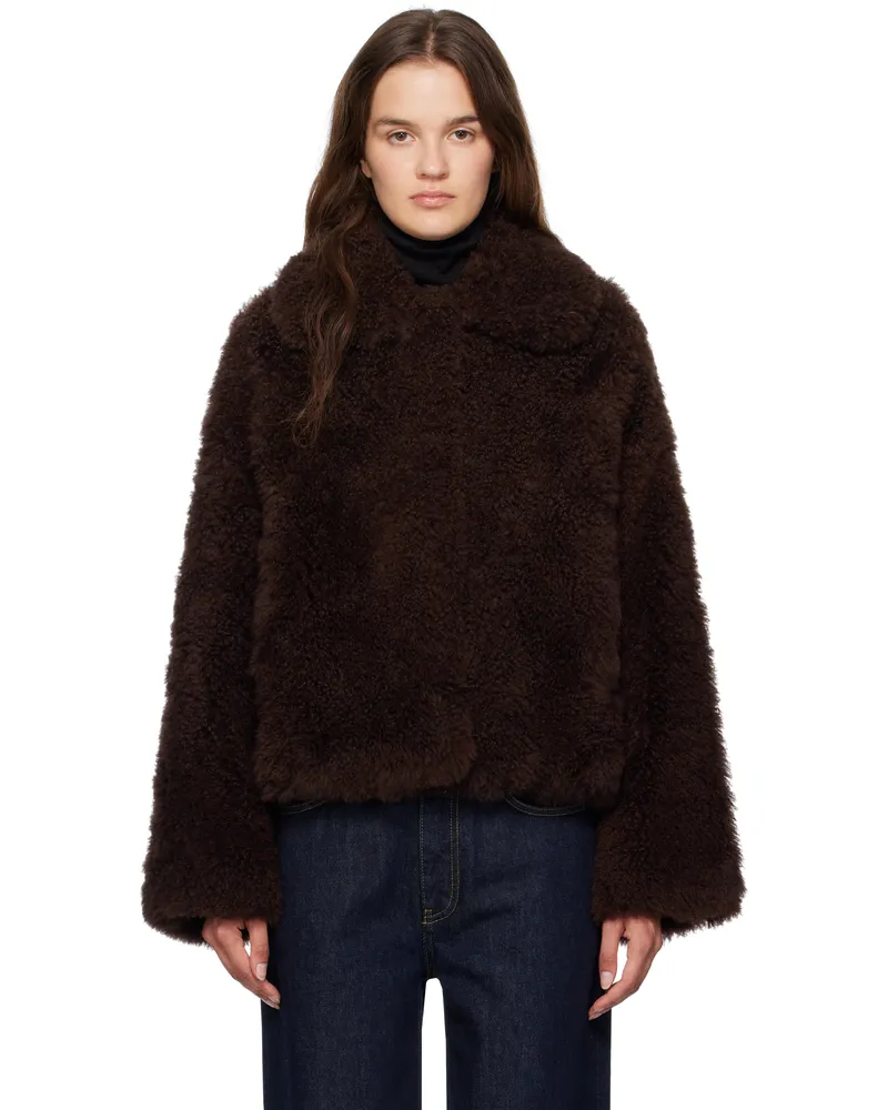 Yves Salomon Brown Long Hair Jacket A2197