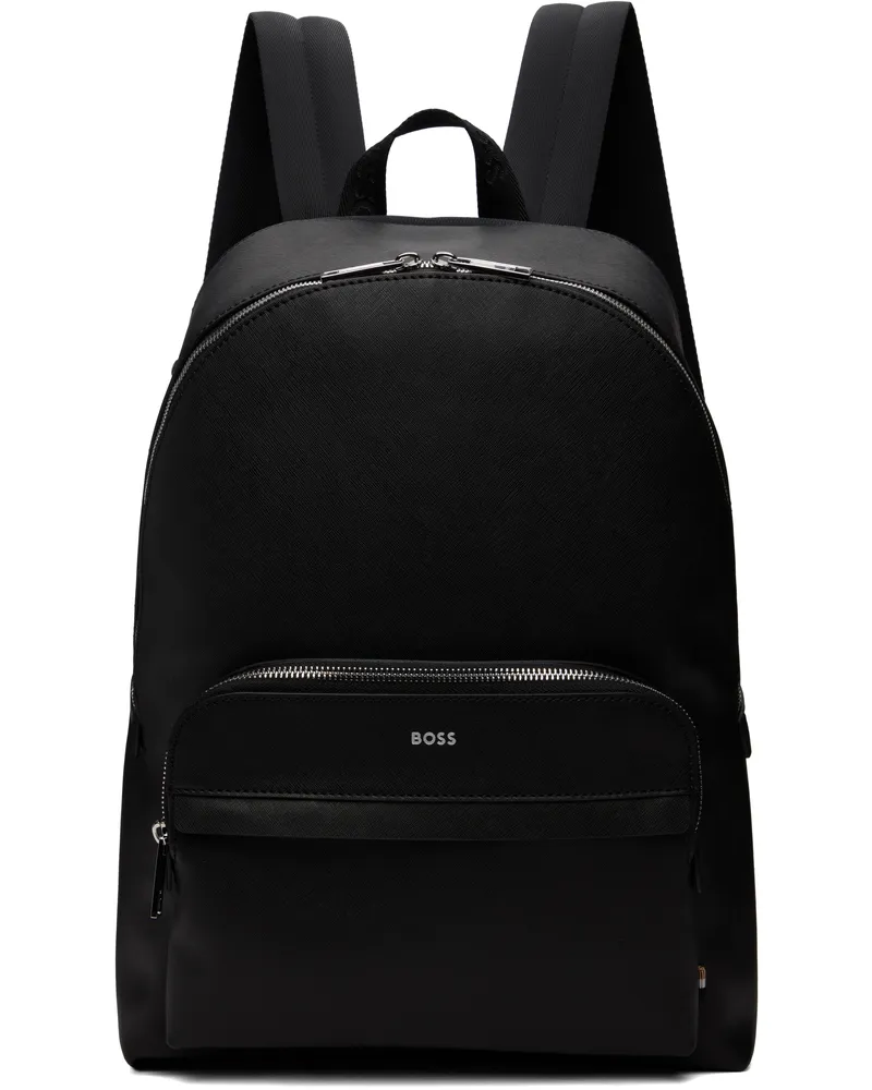 HUGO BOSS Black Logo Stamp Leather Backpack 001-black