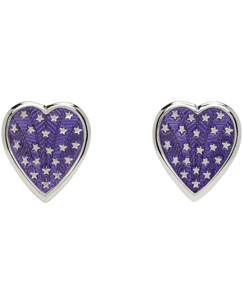 CHOPOVA LOWENA Purple & Silver Dark Heart Earrings Blue