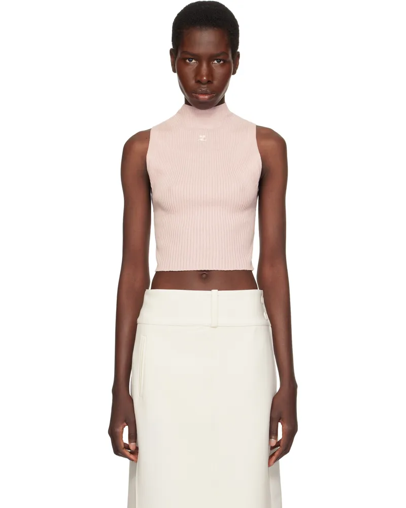 Courrèges Pink Mockneck Light Rib Cropped Tank Top 6017