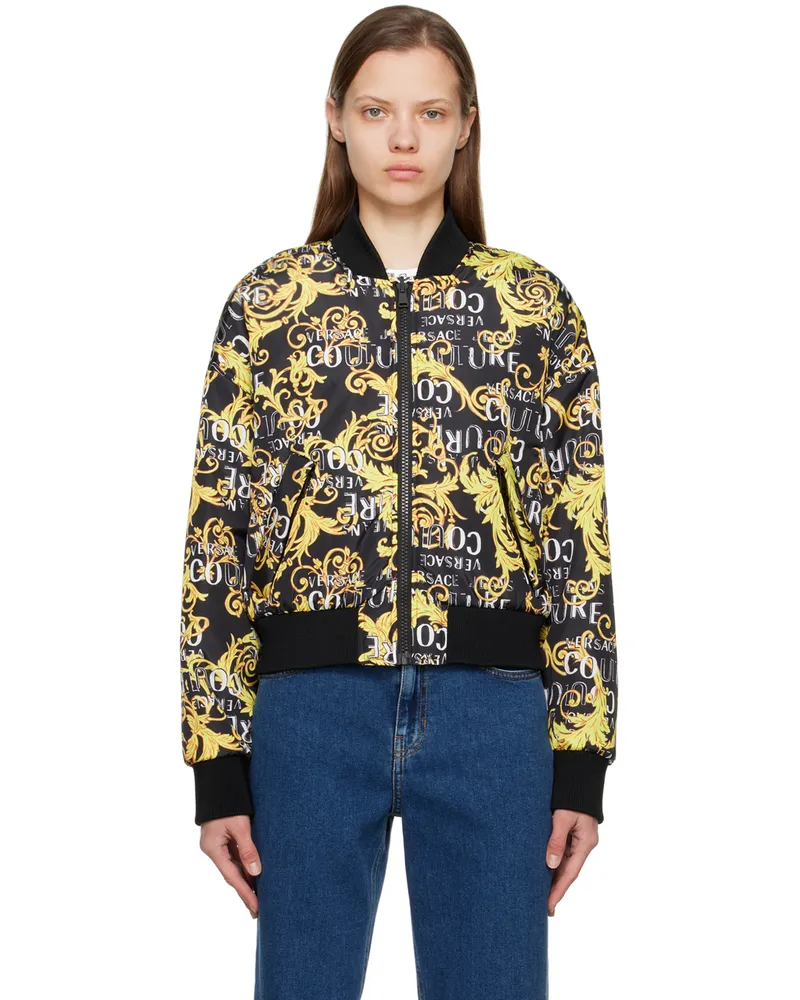 Versace Jeans Black Reversible Graphic Bomber Jacket Eg89