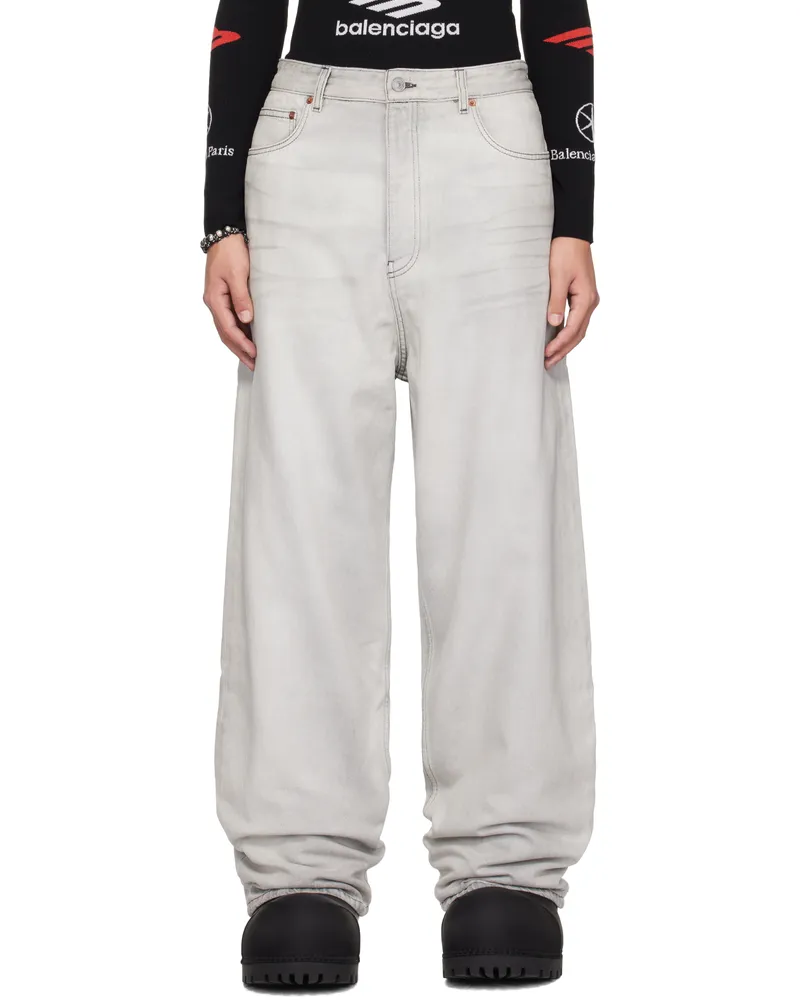 Balenciaga Gray Waterproof Denim Jeans Platinium