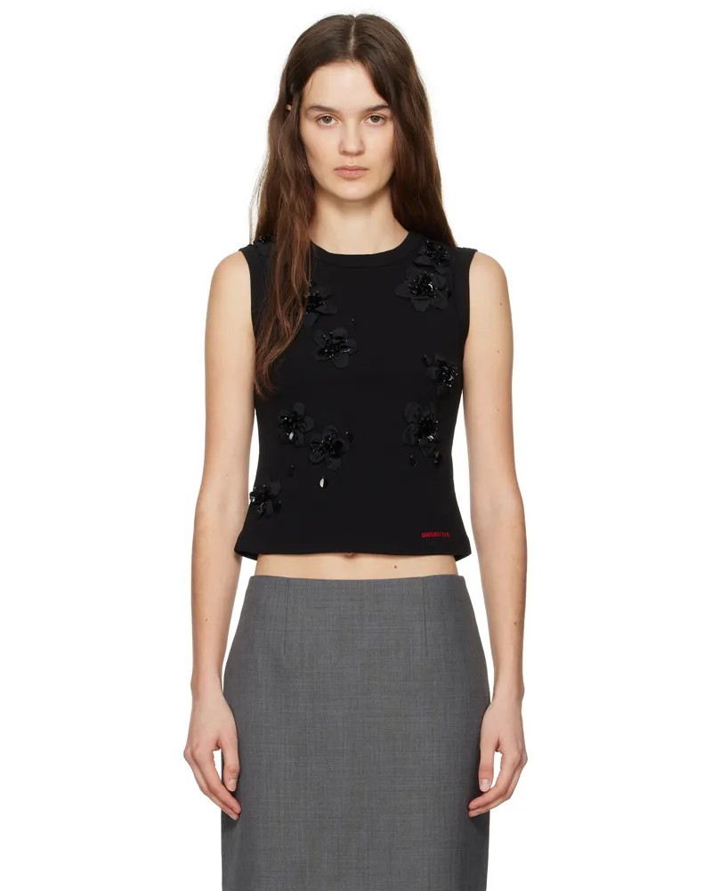 SHUSHU/TONG Black 3D Flower Tank Top Ba100