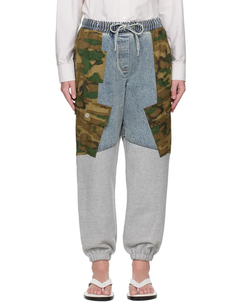 3.1 phillip lim Blue & Gray Patchwork Camo Jogger Denim Cargo Pants Dark