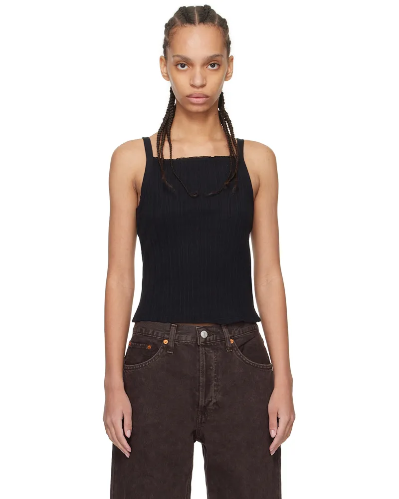RE/DONE Black Square Neck Tank Top Black
