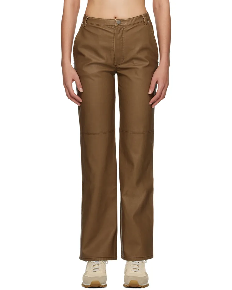OPEN YY Brown Straight-Leg Faux-Leather Trousers Brown