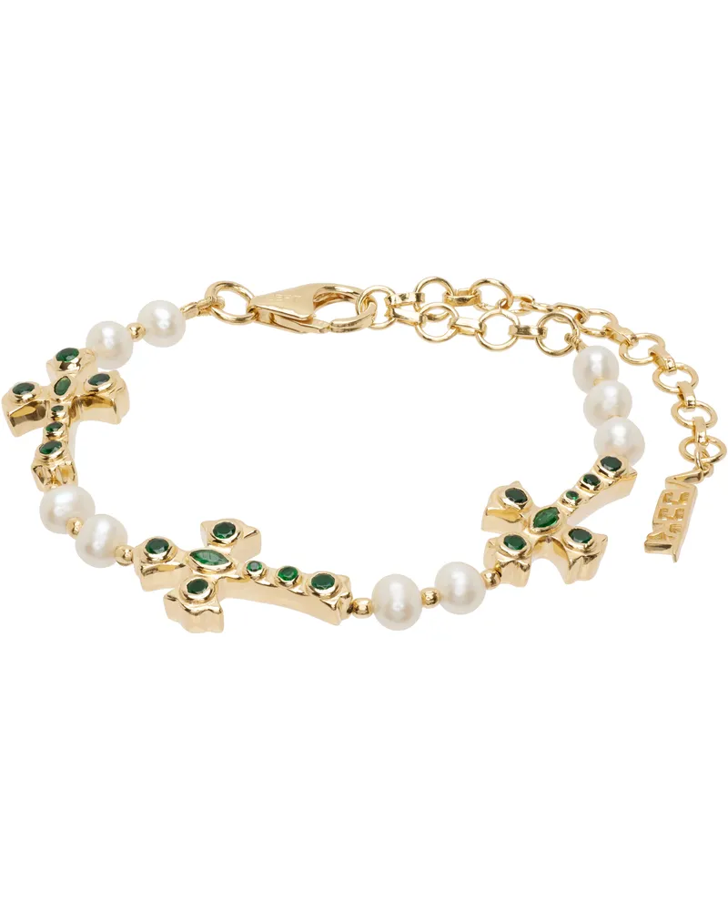 VEERT The Cross & Freshwater Pearl' Bracelet Yellow