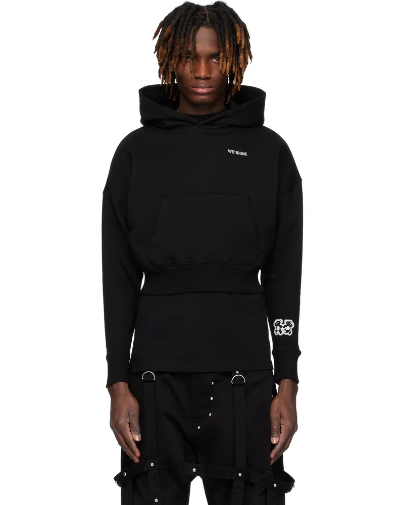 WE 11 DONE Black Teddy Twins Sleeve Hoodie Black