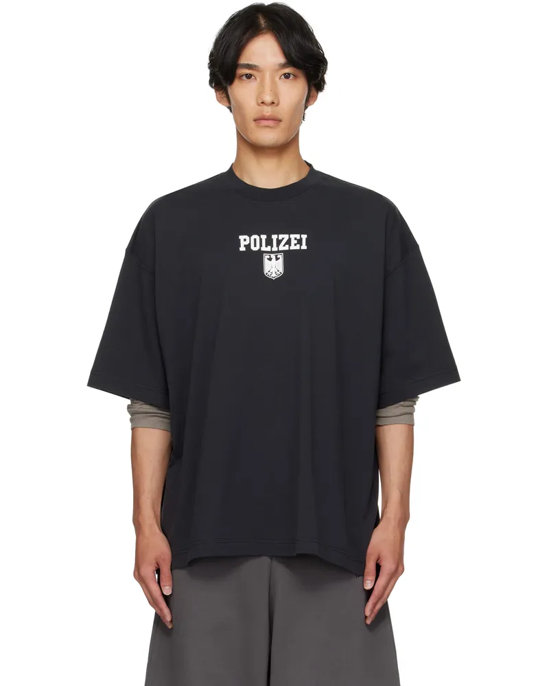 VETEMENTS Black 'Polizei' Regular T-shirt Washed