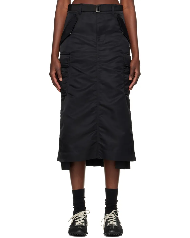 Sacai Black Nylon Twill Midi Skirt 001