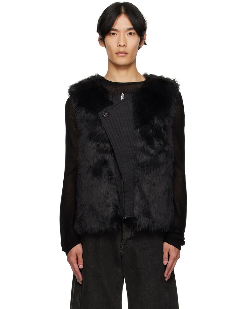 Andersson Bell Black Curved Placket Reversible Faux-Fur Vest Blk