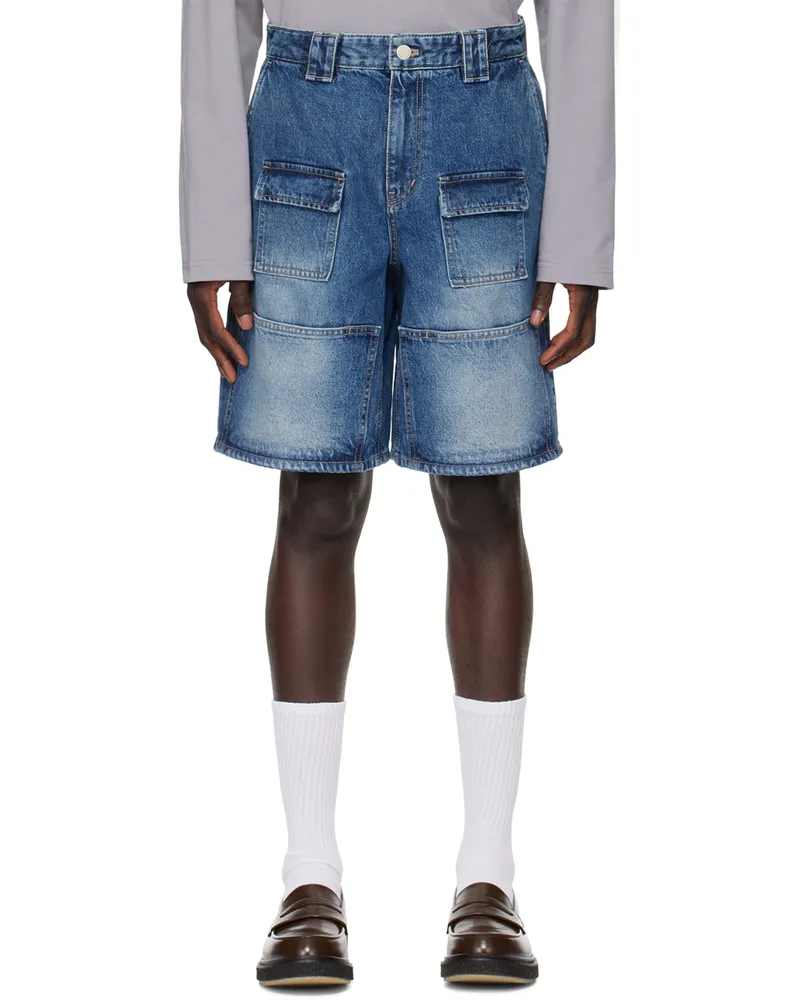 SOLID HOMME Blue Pocket Denim Shorts 332l