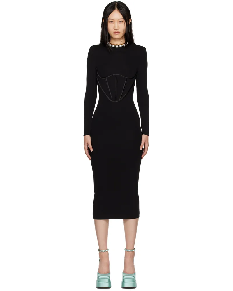 Versace Black Corset Midi Dress 1b000