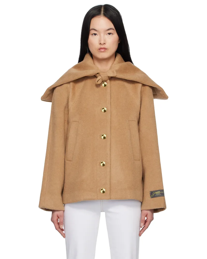 Ganni Tan Wool-Blend Jacket 399