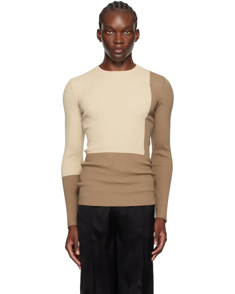 Peter Do Beige & Tan Color Block Sweater Beige