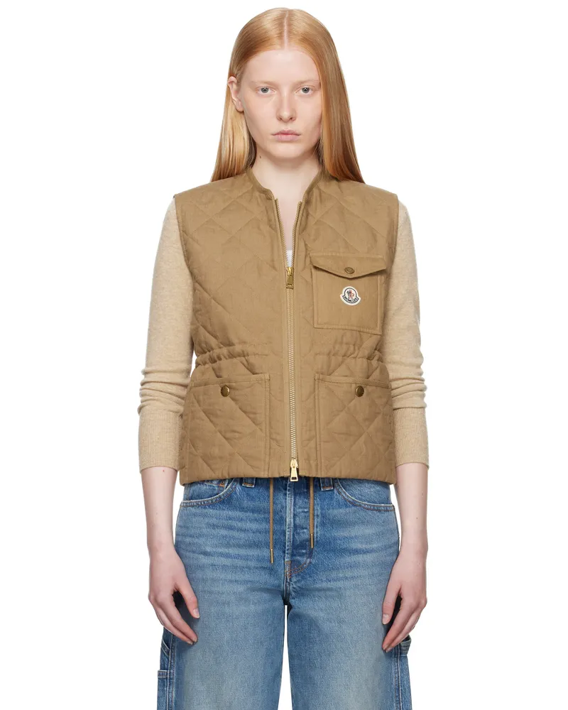 Moncler Tan Vigny Diamond-Quilted Padded Linen Vest 22c
