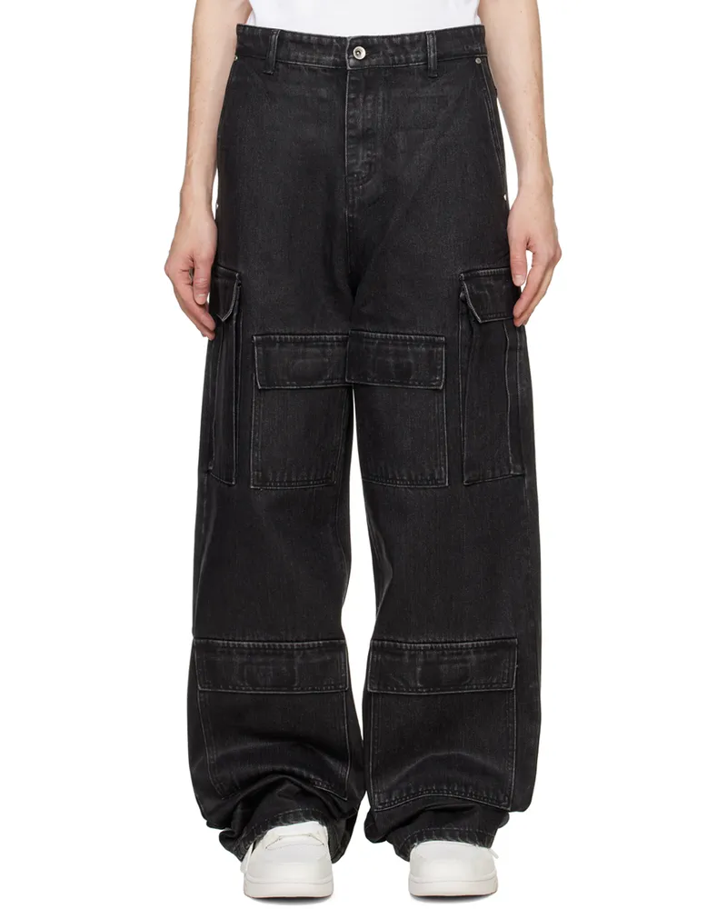 WHO DECIDES WAR Black Waxed Denim Cargo Pants Coal