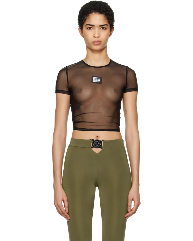 Versace Jeans Black Mesh Crop T-shirt E899