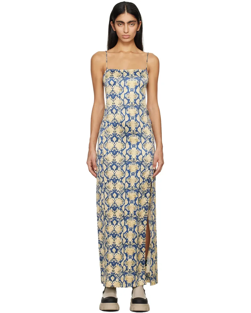 Ganni Blue & Yellow Snake Maxi Dress 883