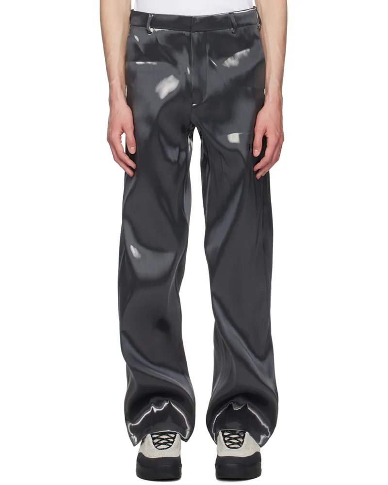 Heliot Emil Gray Liquid Metal Trousers Liquid