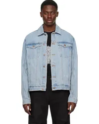 WE 11 DONE Blue Embroidered Denim Jacket Ice