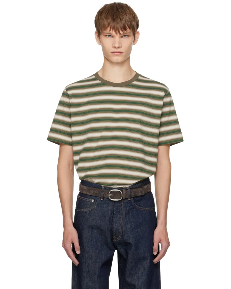 AURALEE Brown & Green Gradient Stripe Jersey T-shirt Fade