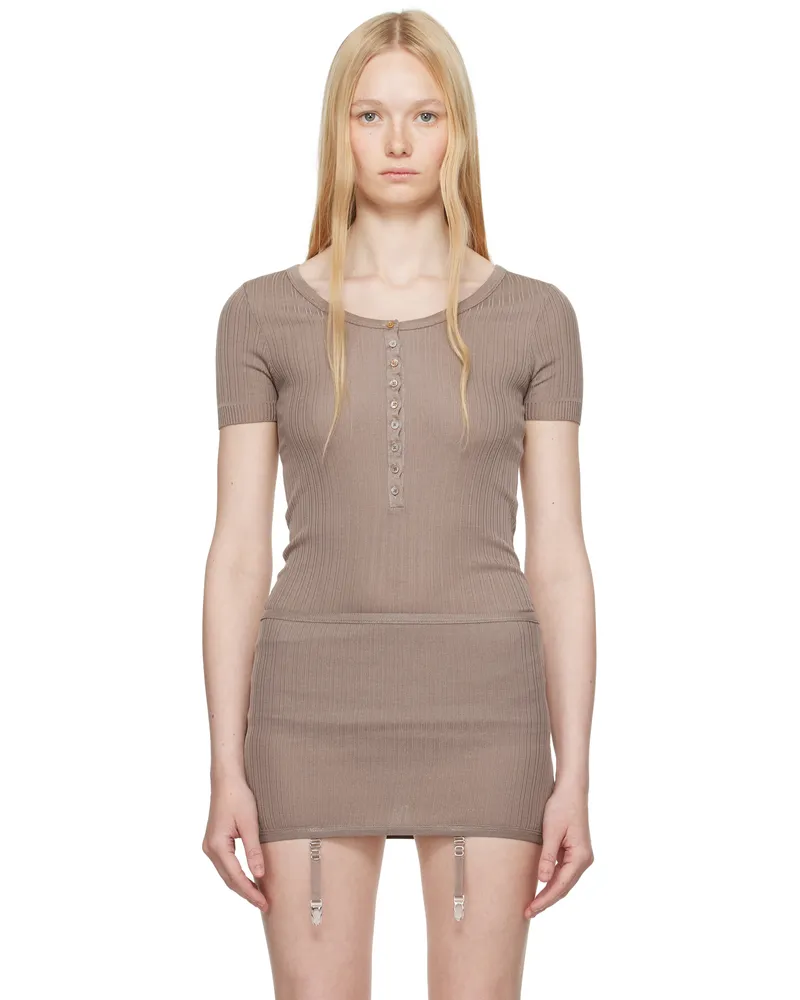 Christophe Lemaire Taupe Buttoned Rib Bodysuit Pu813