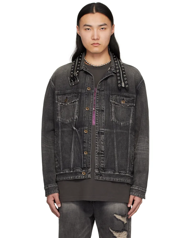 WE 11 DONE Black Belted Collar Denim Jacket Black