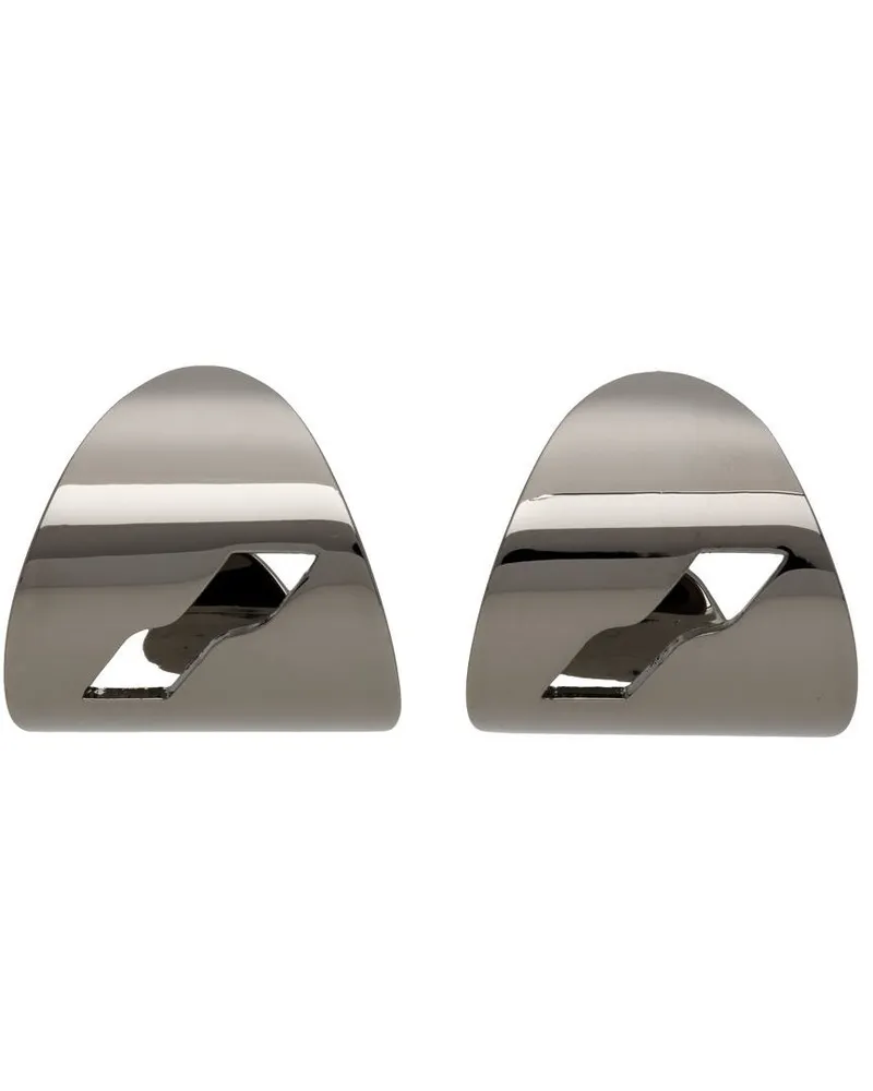 WE 11 DONE Gunmetal Logo Motif Earrings Dark
