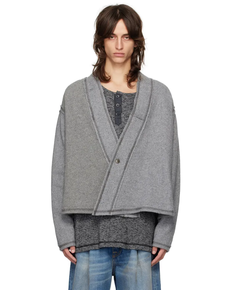 Greg Lauren Gray Knit Wool GL1 Cardigan Grey