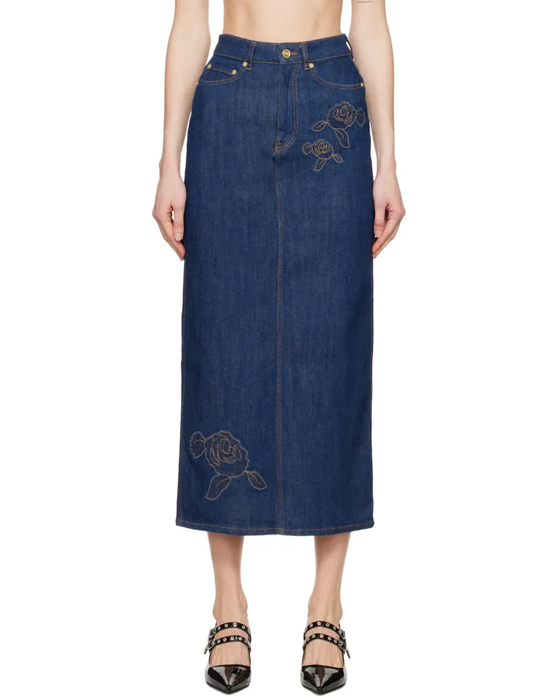 Ganni Blue Rose Denim Maxi Skirt 077