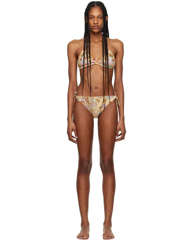 Anna Sui Orange & Brown Beaded Bikini Cantaloupe