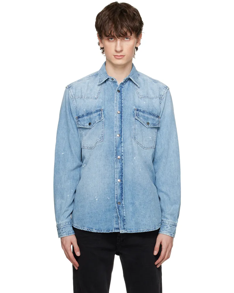 HUGO BOSS Blue Relaxed-Fit Denim Shirt Dark