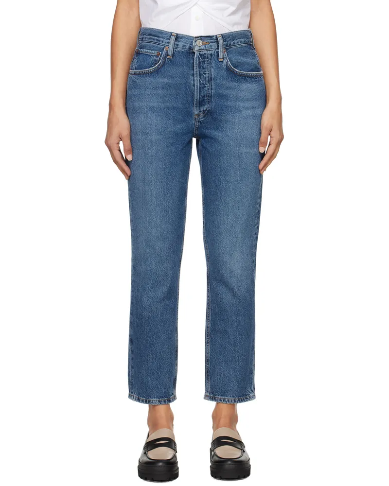 AGOLDE Blue Riley High Rise Straight Crop Jeans Control