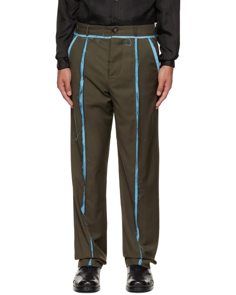 Edward Cuming Khaki Peek-A-Boo Trousers Green