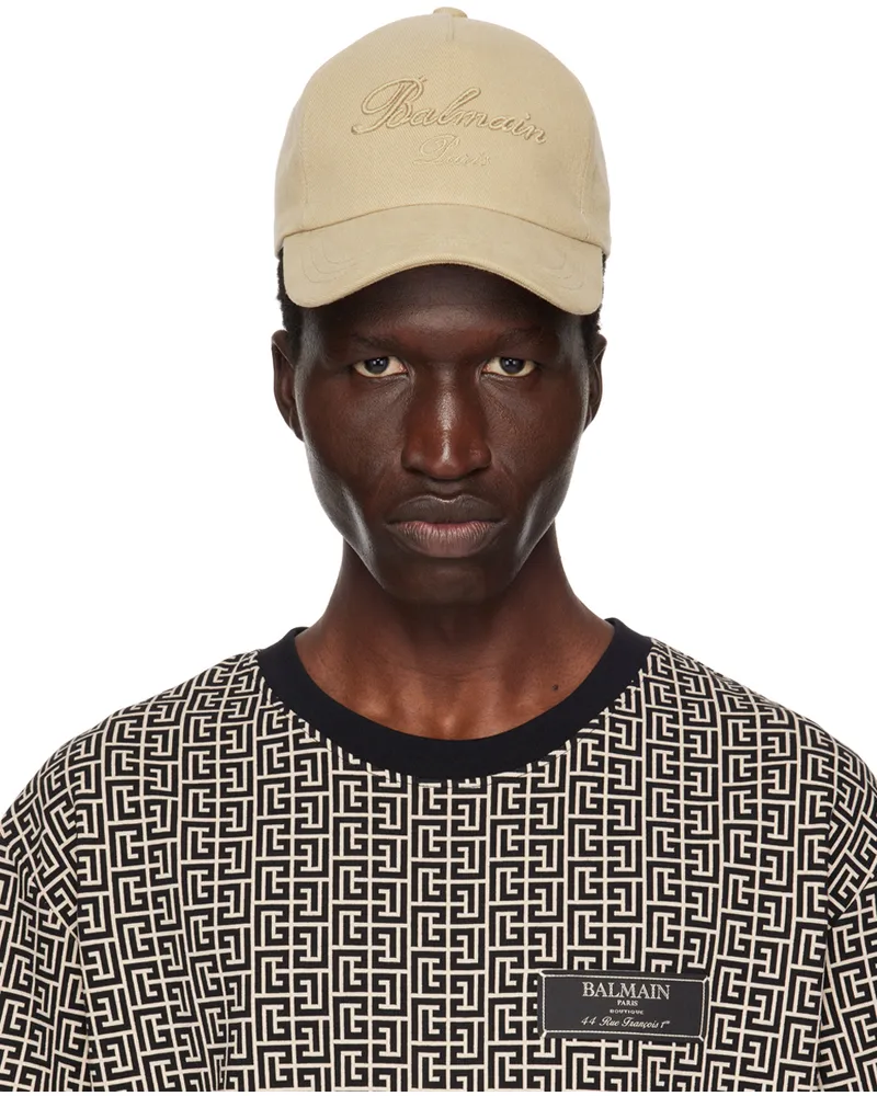 Balmain Beige Signature Embroidery Cap Wiq