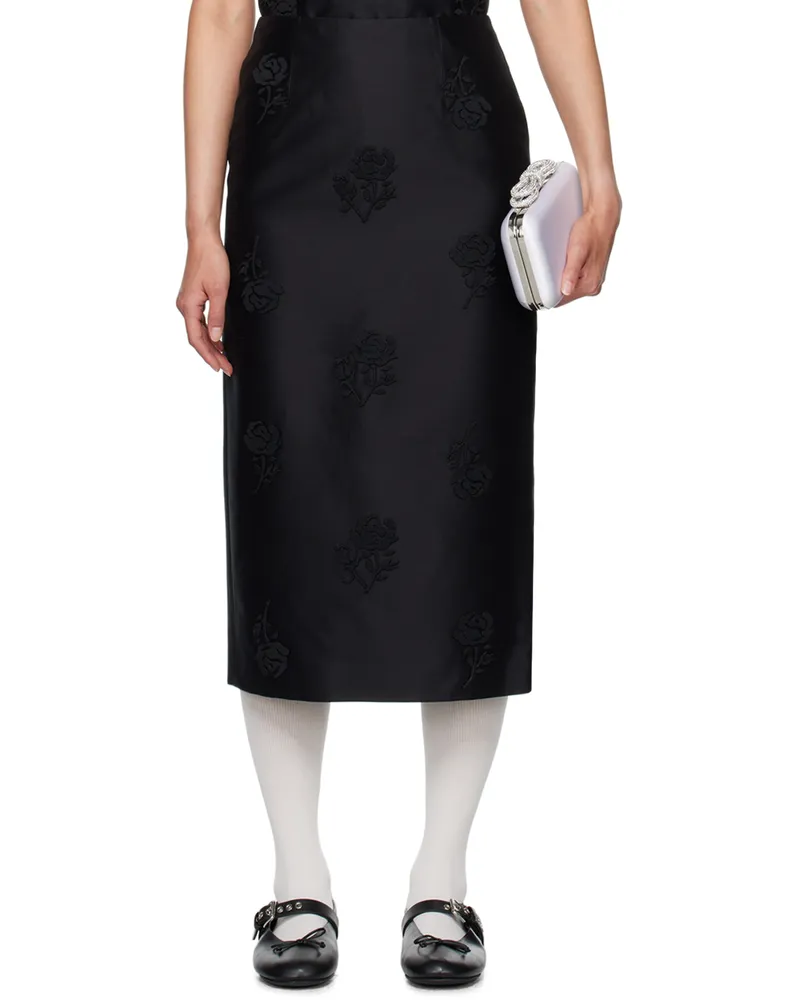 SHUSHU/TONG Black Appliqué Midi Skirt Ba100