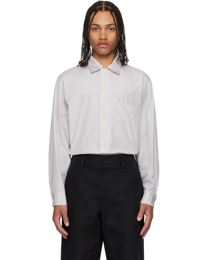 Christophe Lemaire White & Taupe Pyjama Shirt Mu335