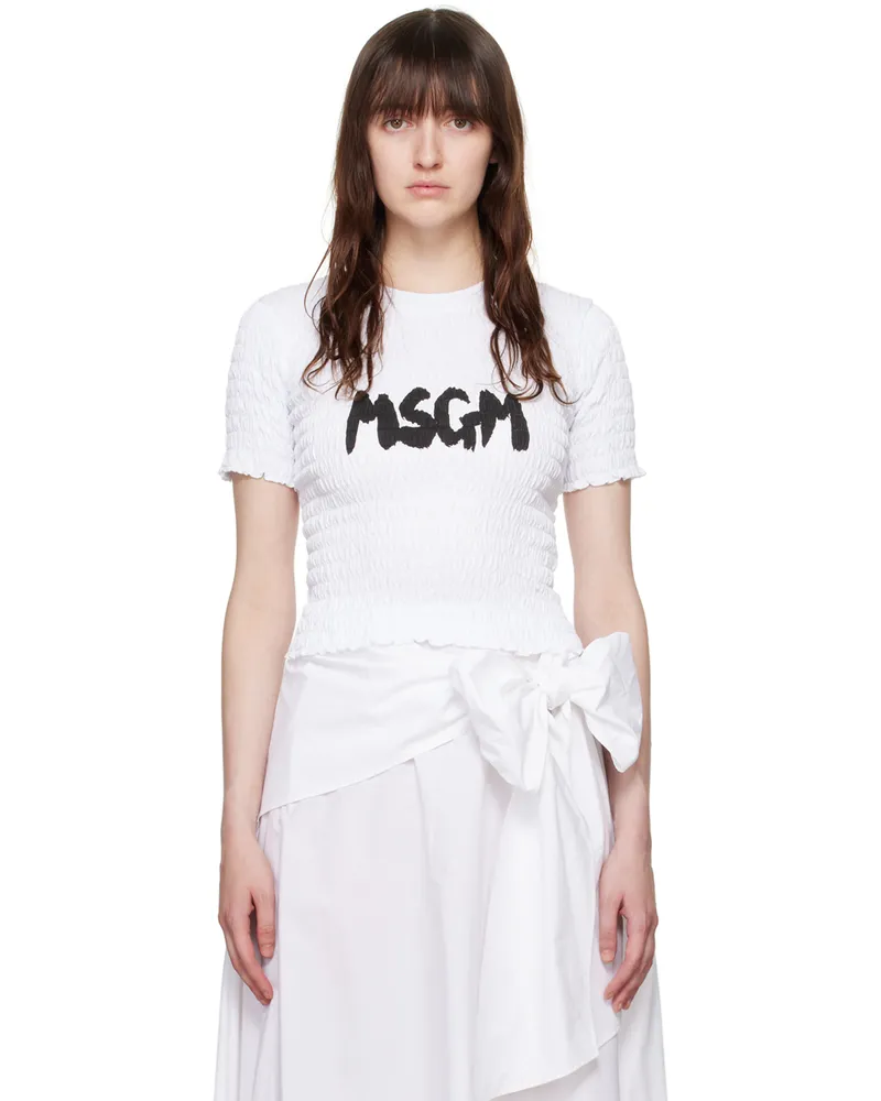 MSGM White Shirred T-Shirt 01