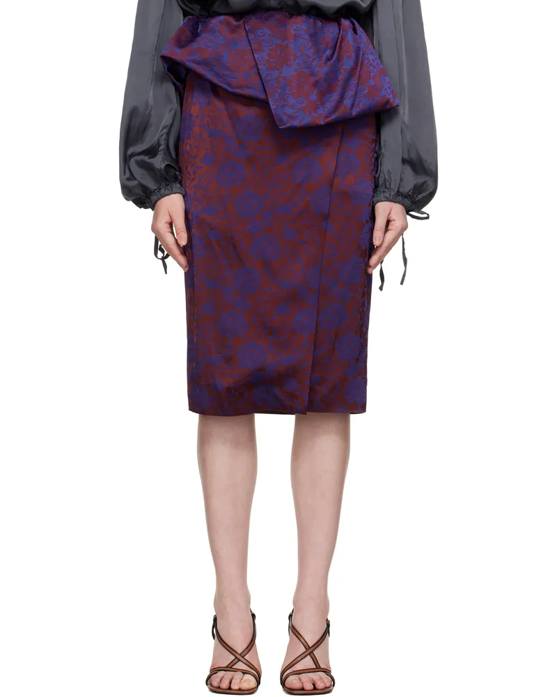 Dries van Noten Purple & Burgundy Jacquard Peplum Midi Skirt 358