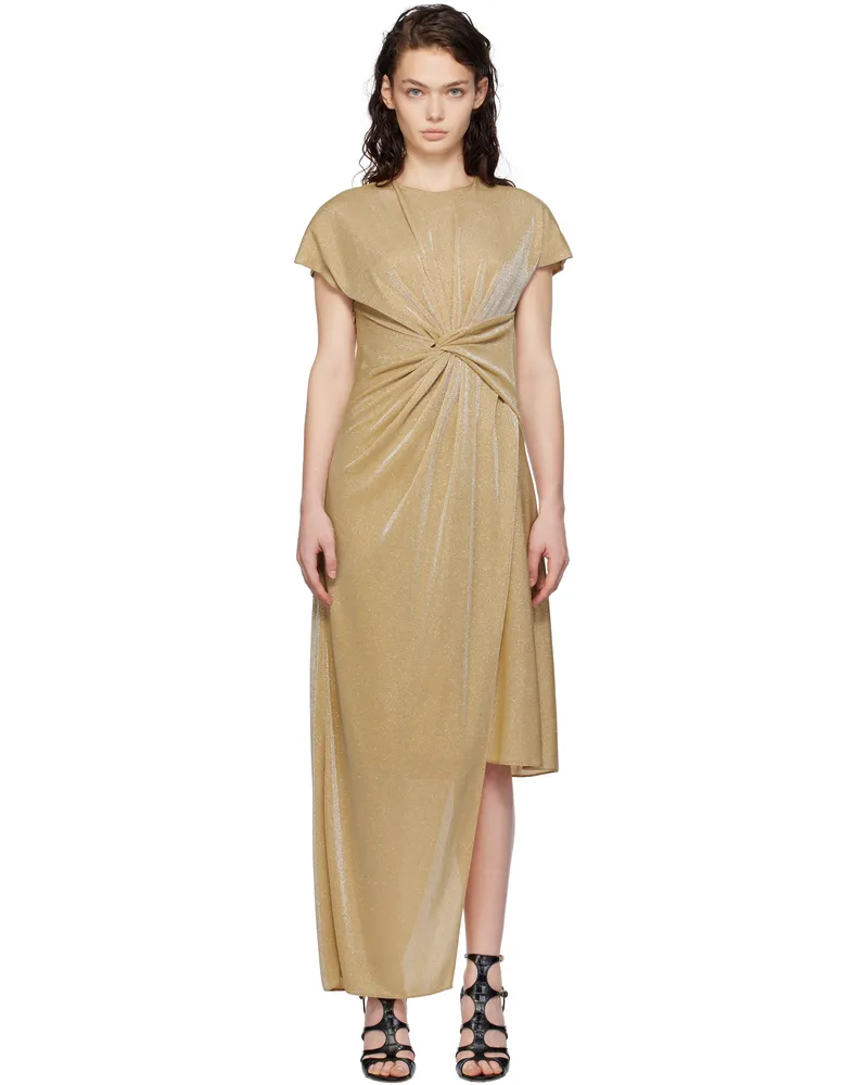 Lanvin Gold Asymmetrical Lurex Maxi Dress Sand