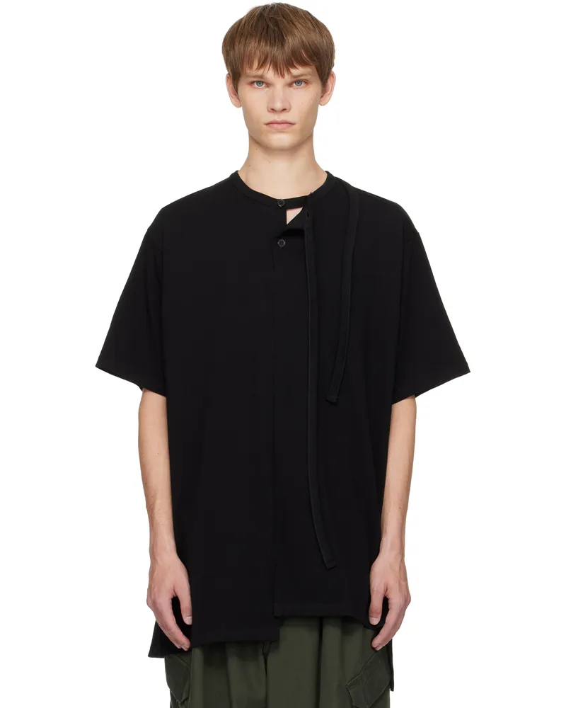 Yohji Yamamoto Black Single Jersey Binder Henley 1