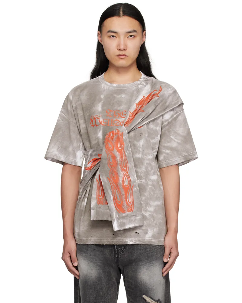 WE 11 DONE Gray Muddy 4 Sleeves T-shirt Black