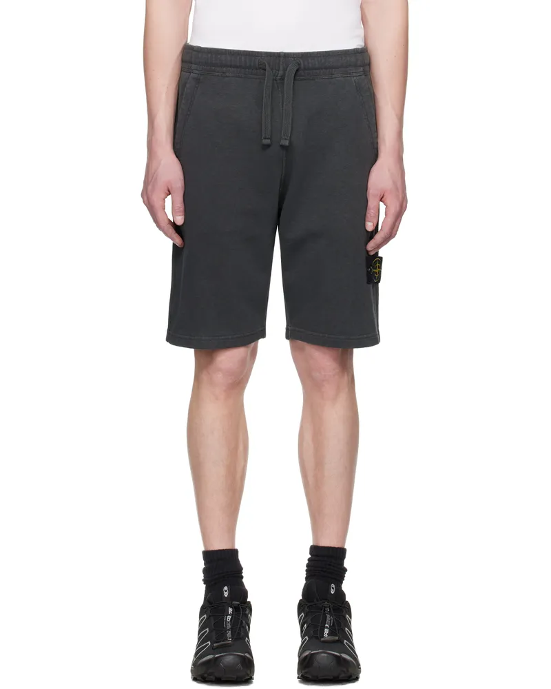 Stone Island Gray Malfilé Fleece 'Old' Effect Shorts V0165