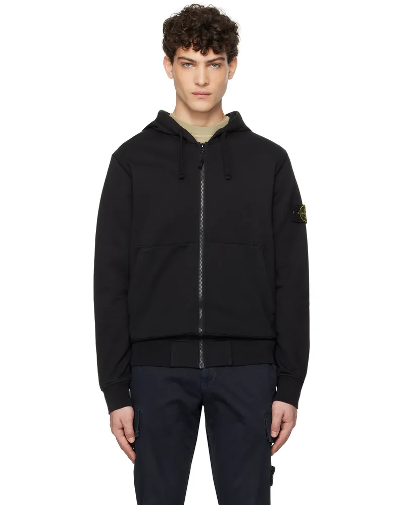 Stone Island Black Organic Diagonal Fleece Old Effect Hoodie A0029