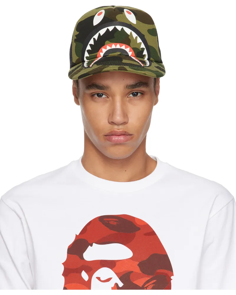 BAPE Green & Black 1st Camo Shark Mesh Cap Grn-green