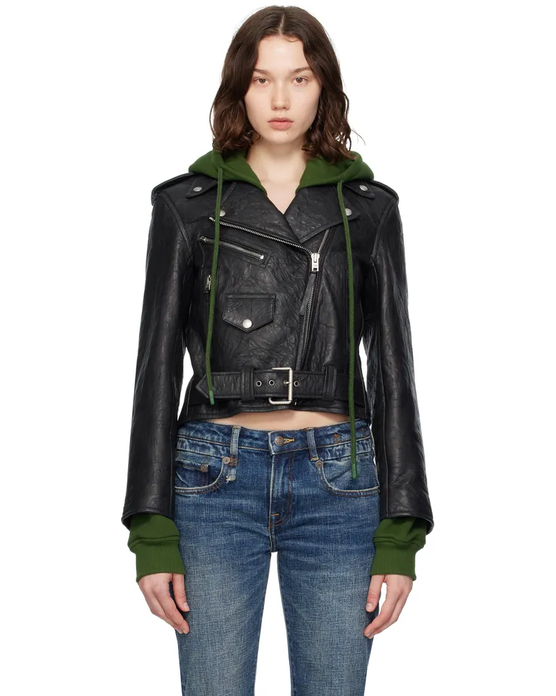 Acne Studios Black & Green Layered Leather Jacket 900